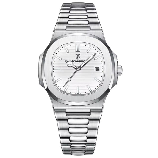 Menβs Quartz Watch POEDAGAR 613 β Waterproof Luminous Square Stainless Steel