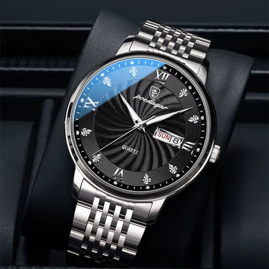 Luxury POEDAGAR Menβs Quartz Watch β Stainless Steel, Waterproof, Luminous Dial