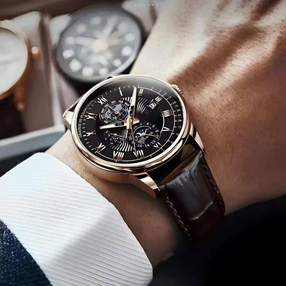 Men’s 40mm Quartz Watch – Waterproof Luminous Sports Luxury Leather Wristwatch