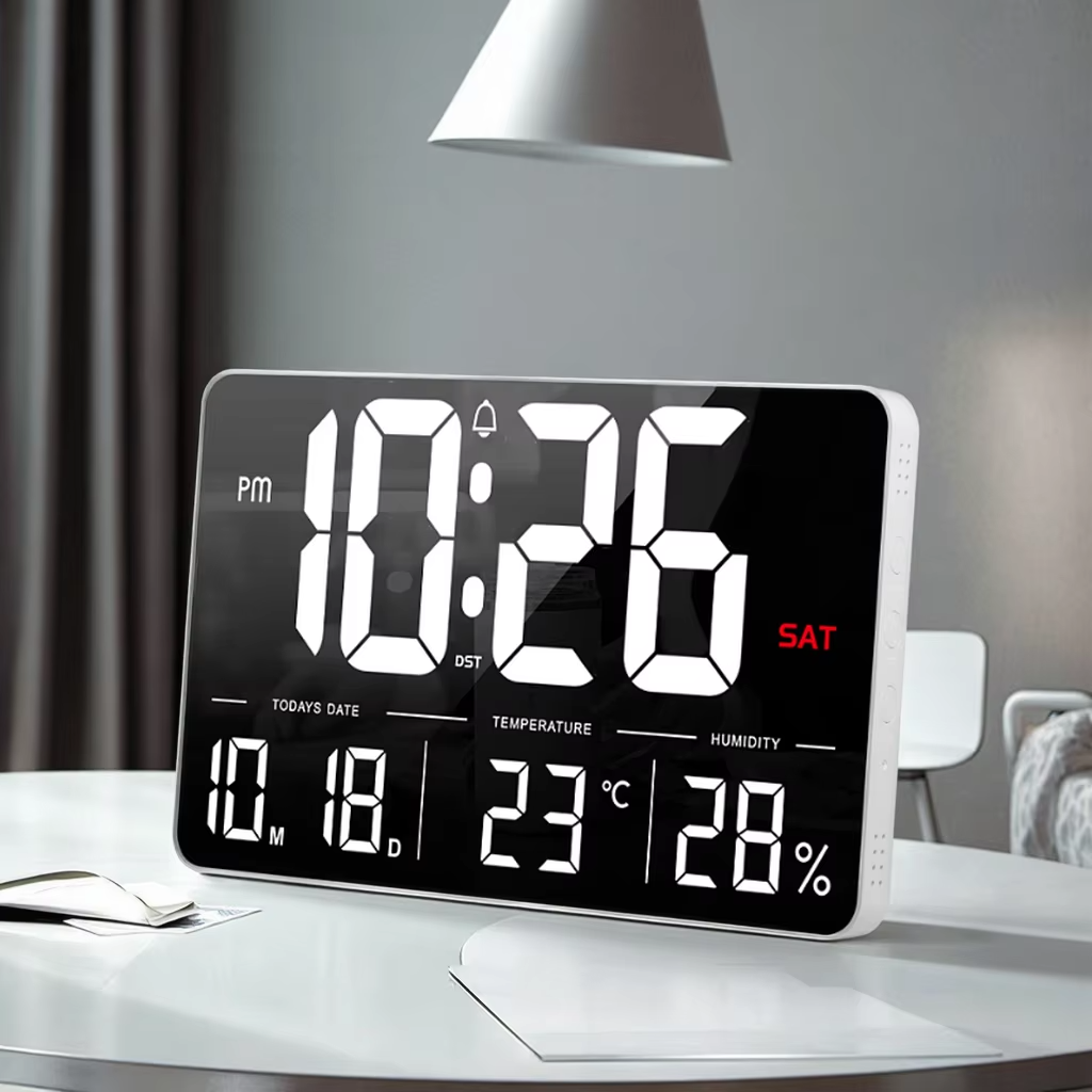 LED WiFi Wall Clock 13'' – Time, Temperature & Humidity Display for Living Room or Office