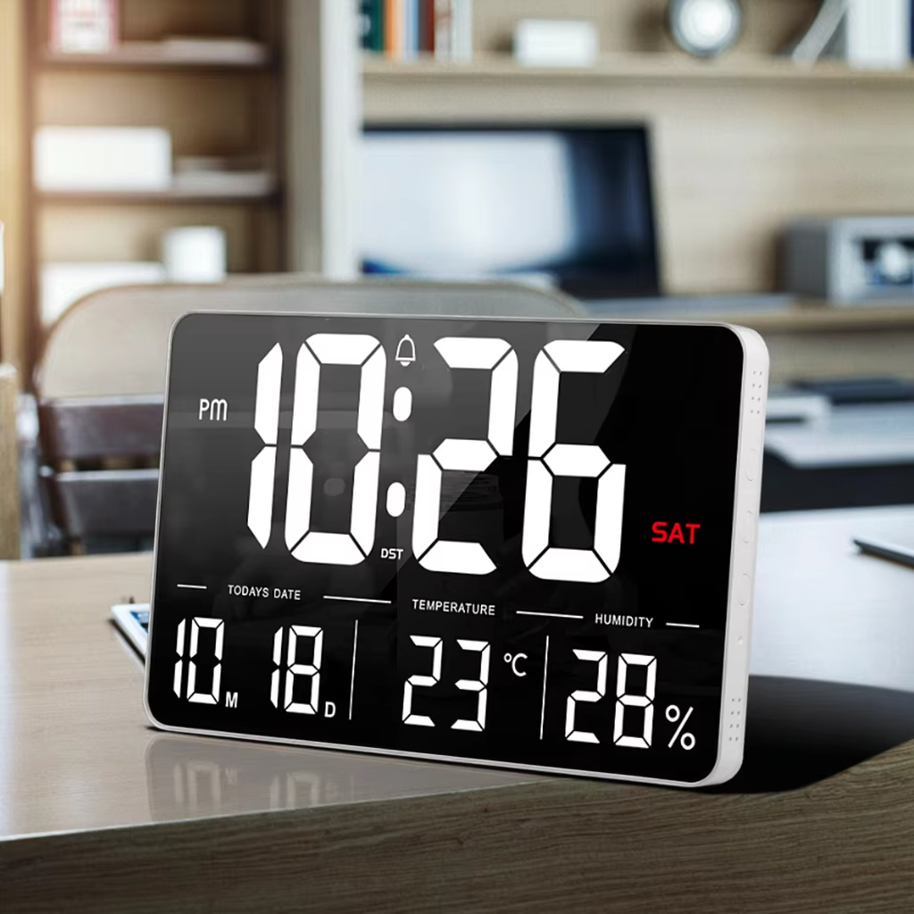 LED WiFi Wall Clock 13'' – Time, Temperature & Humidity Display for Living Room or Office