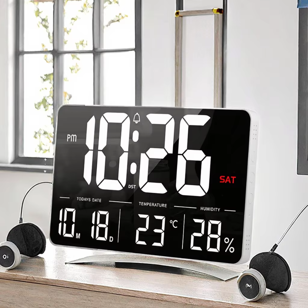 LED WiFi Wall Clock 13'' – Time, Temperature & Humidity Display for Living Room or Office