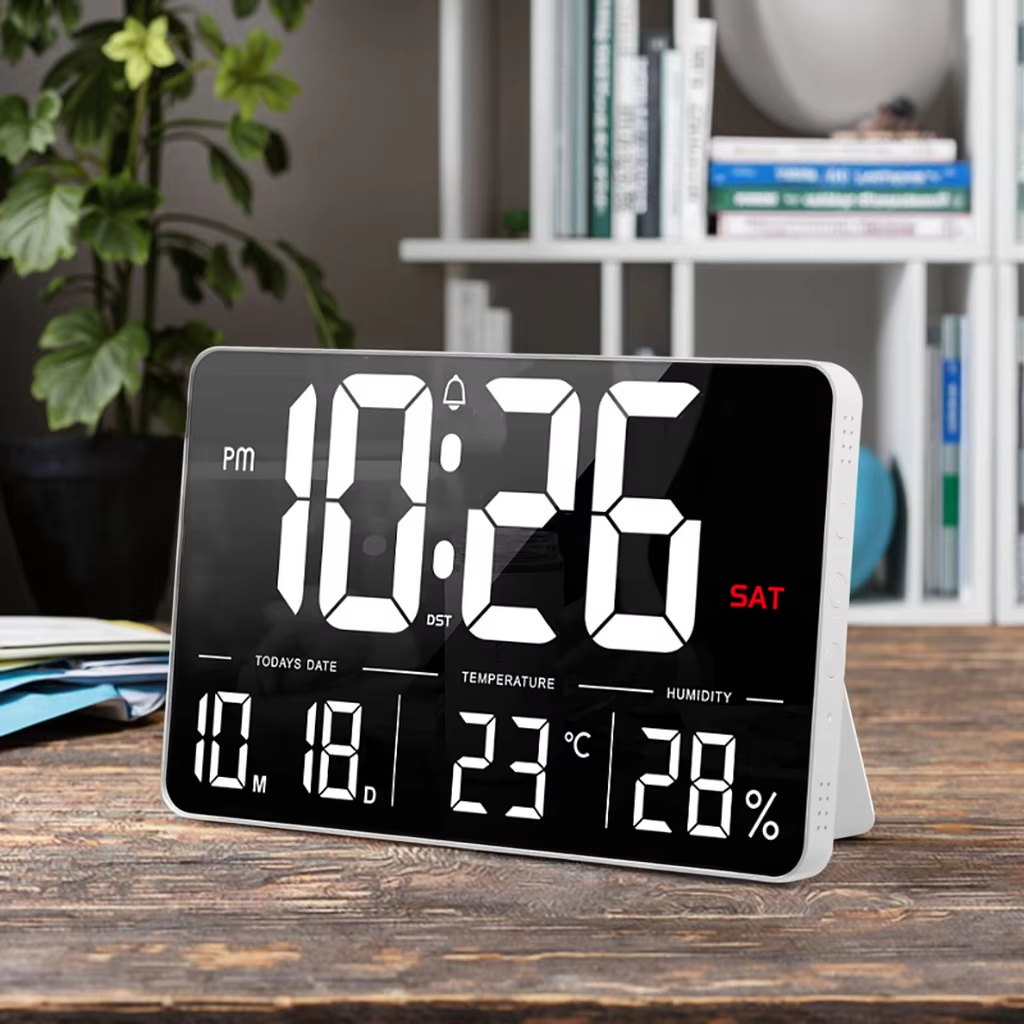 LED WiFi Wall Clock 13'' – Time, Temperature & Humidity Display for Living Room or Office