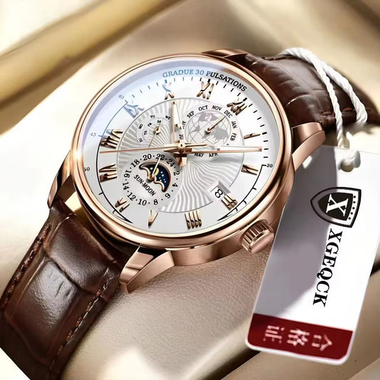 Men’s 40mm Quartz Watch – Waterproof Luminous Sports Luxury Leather Wristwatch