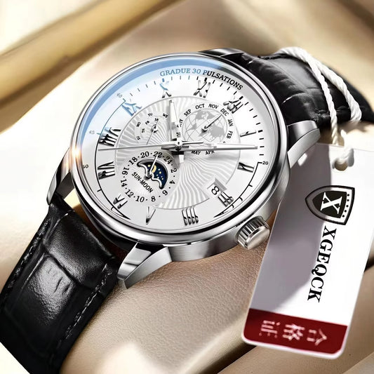 Men’s 40mm Quartz Watch – Waterproof Luminous Sports Luxury Leather Wristwatch