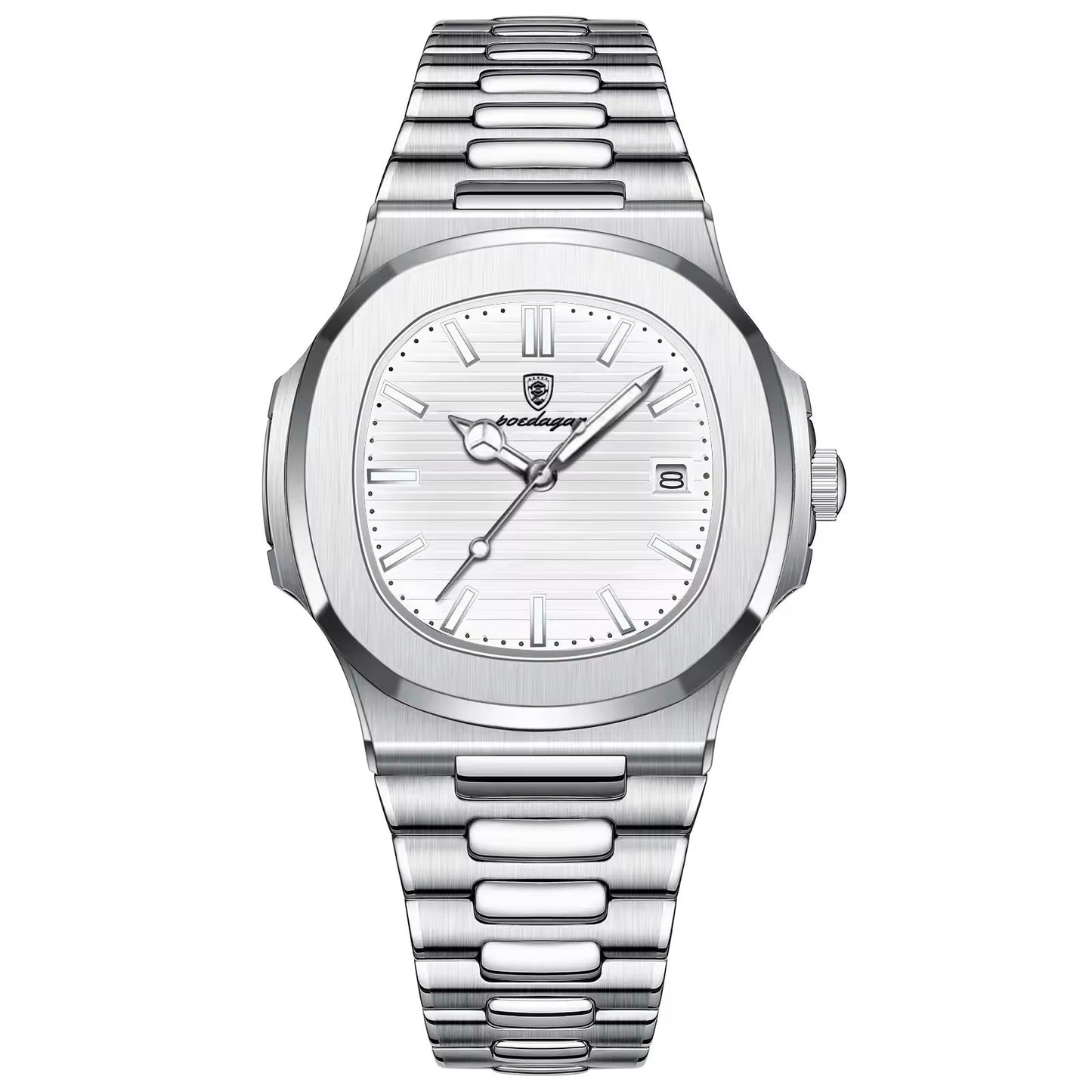 Men’s Quartz Watch POEDAGAR 613 – Waterproof Luminous Square Stainless Steel