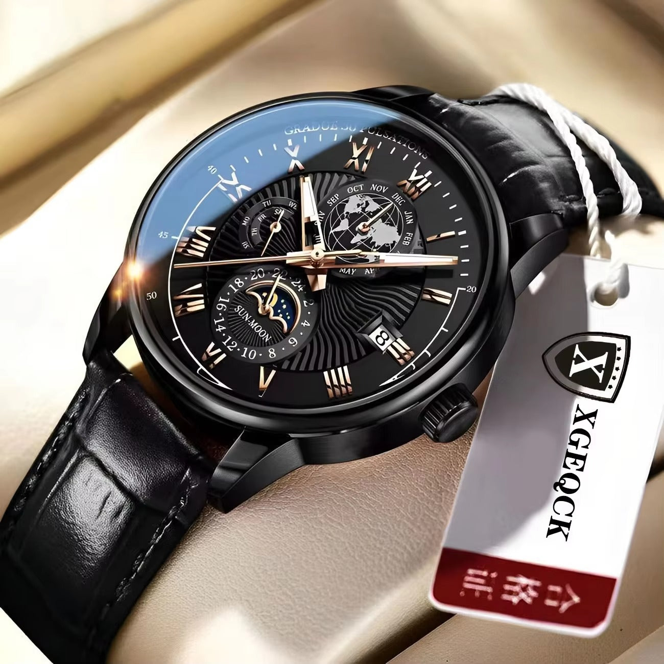 Men’s 40mm Quartz Watch – Waterproof Luminous Sports Luxury Leather Wristwatch