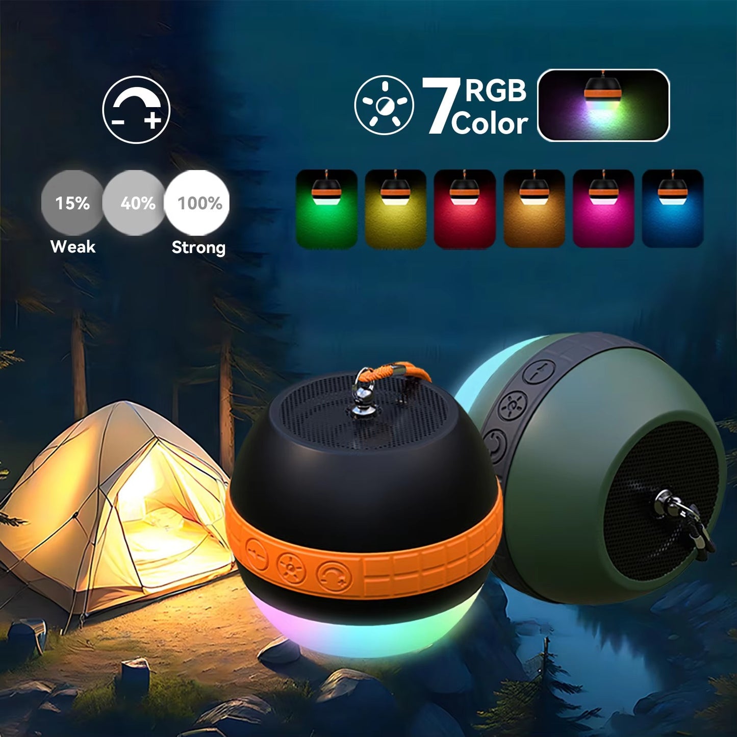 Portable Tent Lamp & Bluetooth Speaker – Ideal for Camping & Travel