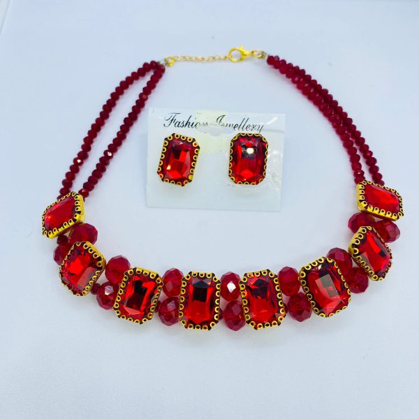 Premium Quality Stones Choker Necklace With Earrings Set