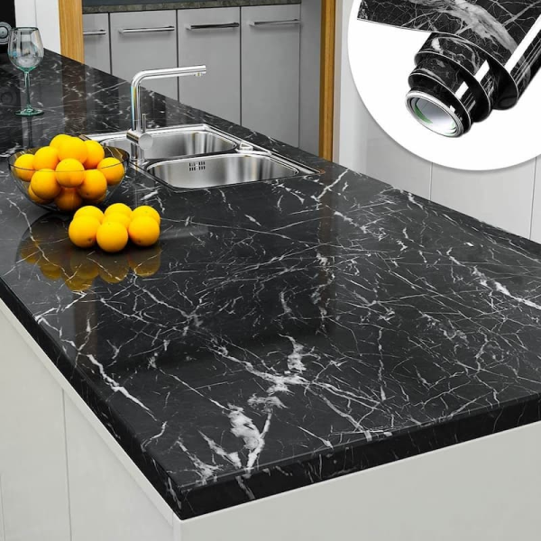 Self-Adhesive Marble Sheet – Waterproof & Heat-Resistant (Black)